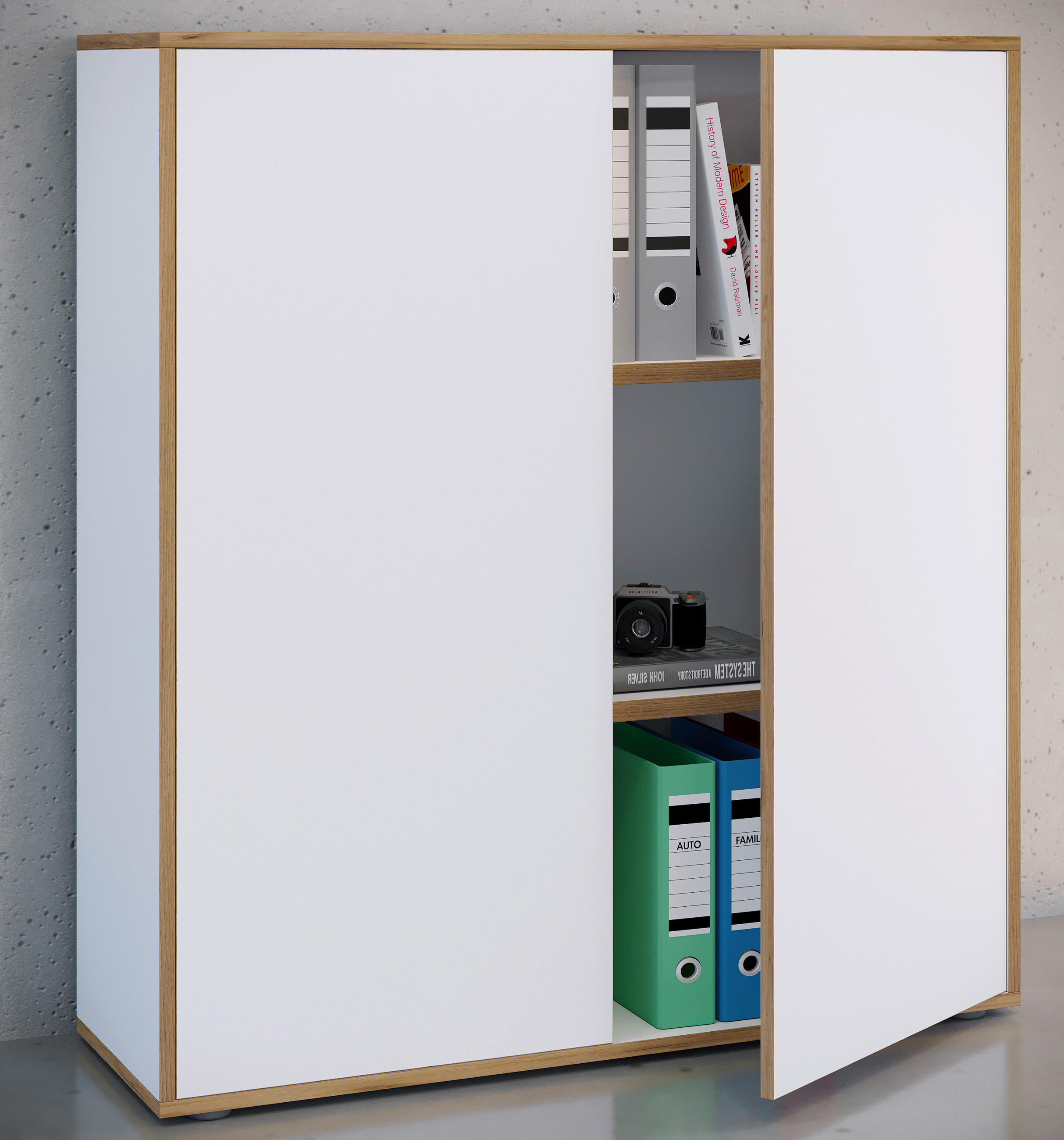 AKTENSCHRANK Weiß, Honigeiche  - Honigeiche/Weiß, Design, Holzwerkstoff (100/110/33cm) - MID.YOU