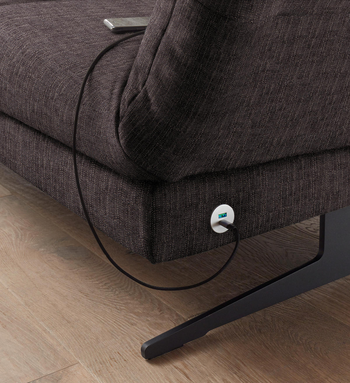 ECKSOFA in Flachgewebe Mokka  - Schwarz/Mokka, Design, Textil/Metall (176-217/279-327cm) - Dieter Knoll