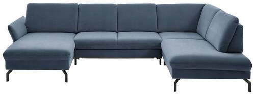 WOHNLANDSCHAFT Hellblau Velours  - Schwarz/Hellblau, Design, Textil/Metall (179/335/220cm) - Beldomo System