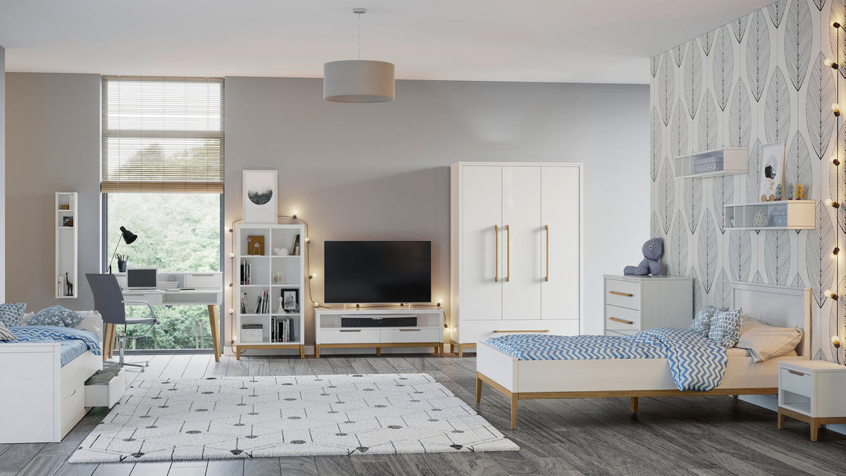 BETT Eiche massiv 120/200 cm Weiß, Eichefarben  - Eichefarben/Weiß, LIFESTYLE, Holz (120/200cm) - Stylife