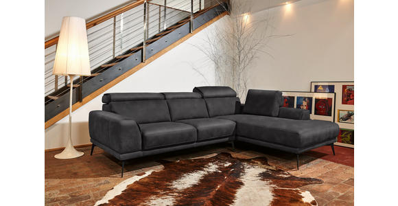 ECKSOFA in Mikrofaser Graphitfarben  - Schwarz/Graphitfarben, KONVENTIONELL, Textil/Metall (273/207cm) - Carryhome