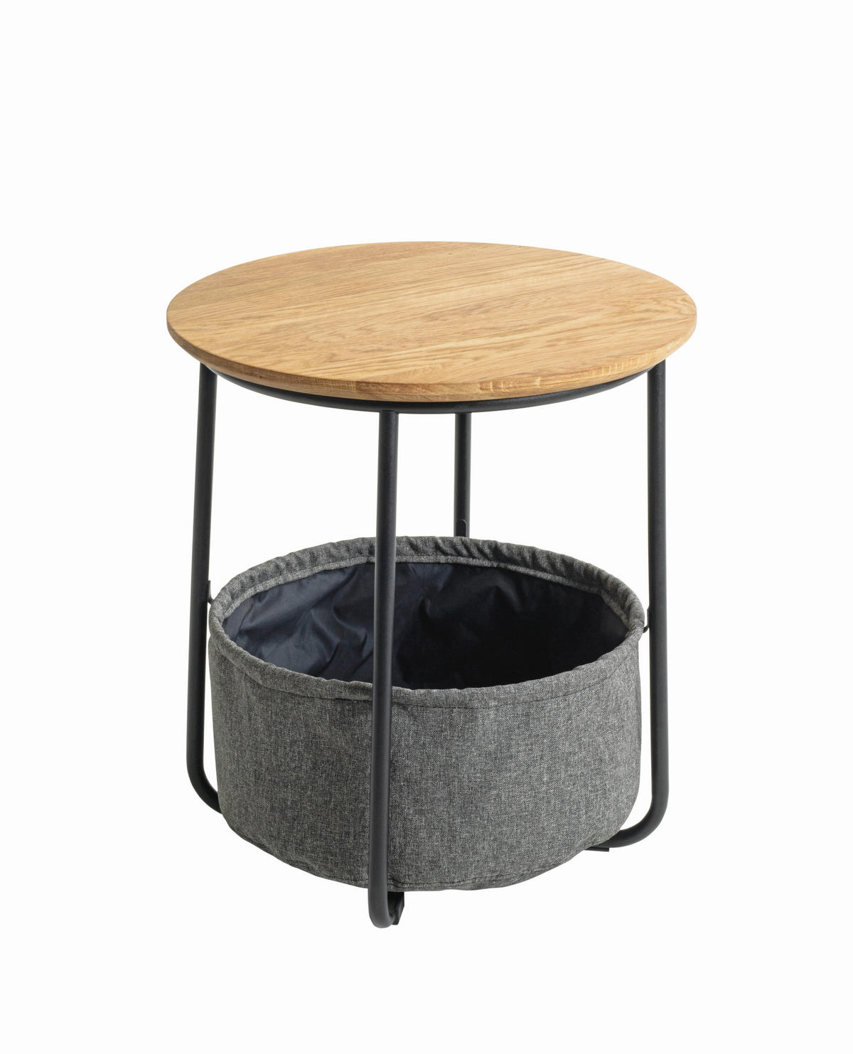 Beistelltisch Rubi 2 45/45/50 cm Eiche Hartholz Grau, Schwarz, Eichefarben rund  - Eichefarben/Schwarz, Trend, Holz/Textil (45/45/50cm)
