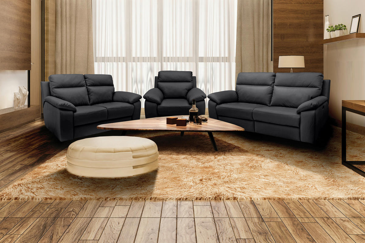 TROJMIESTNA POHOVKA, čierna, pravá koža - čierna, Basics, koža (203/99/94cm) - Celina Home