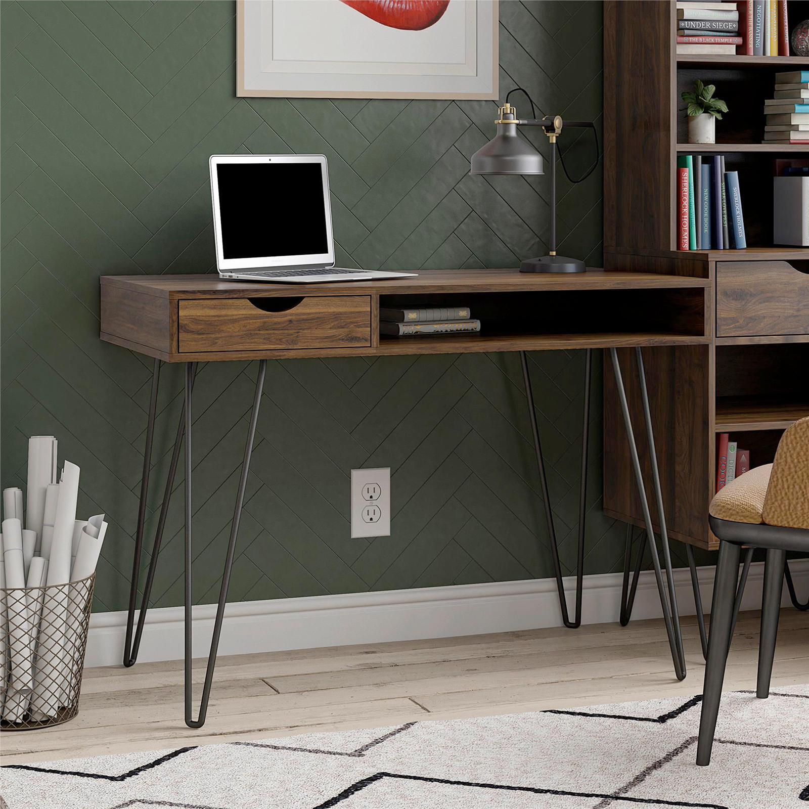 SCHREIBTISCH 104/77/49 cm  in Walnussfarben  - Walnussfarben/Schwarz, Design, Holzwerkstoff/Metall (104/77/49cm) - MID.YOU