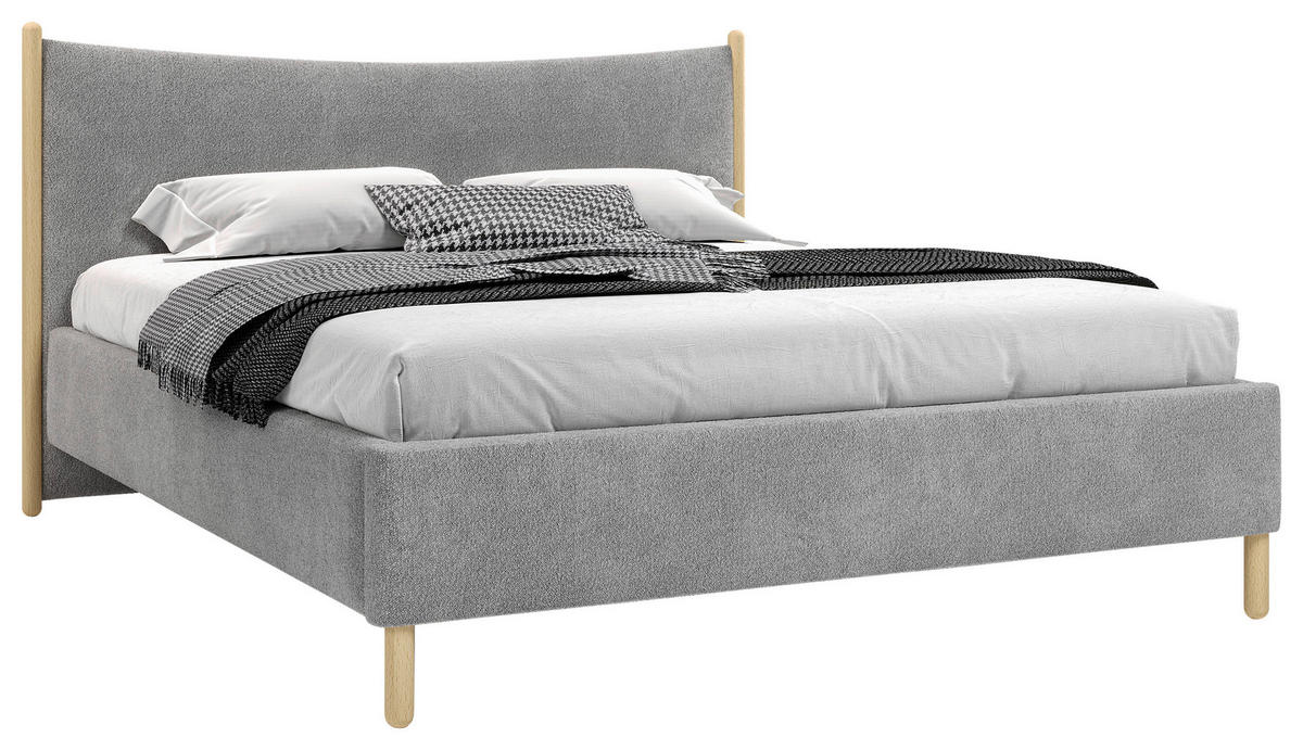POLSTERBETT 180/200 cm,  in Anthrazit, gepolstertes Kopfteil, Lattenrost, Bettkasten,  - Anthrazit/Buchefarben, MODERN, Holz/Holzwerkstoff (180/200cm) - MID.YOU