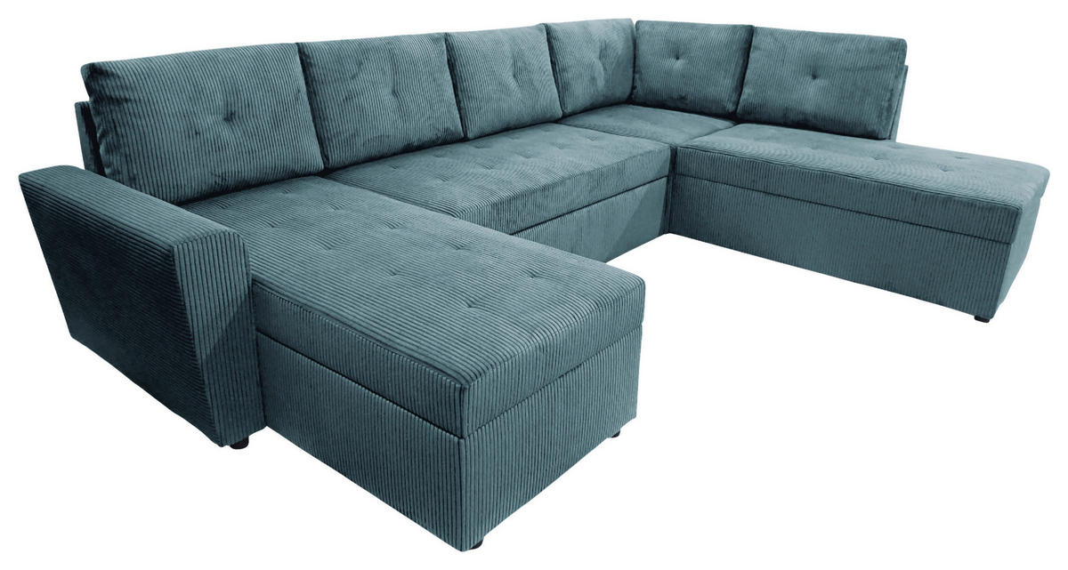 WOHNLANDSCHAFT TERMOLI Hellblau Cord  - Schwarz/Hellblau, Design, Kunststoff/Textil (155/297/212cm) - MID.YOU