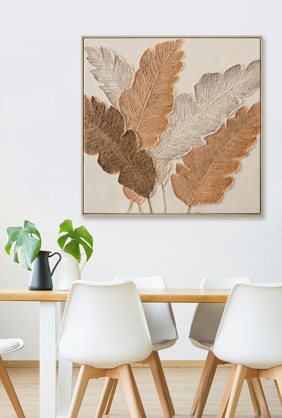 ÖLGEMÄLDE Blätter Multicolor 85/85 cm  - Hellgelb/Multicolor, Trend, Holz/Kunststoff (85/85cm) - Monee