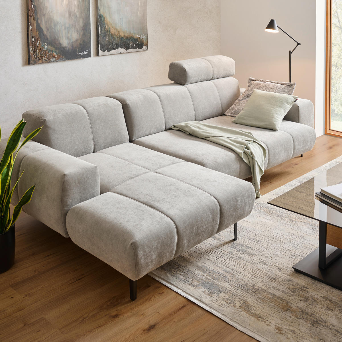 ECKSOFA in Chenille Grau  - Schwarz/Grau, Design, Textil/Metall (167/311cm) - Xora