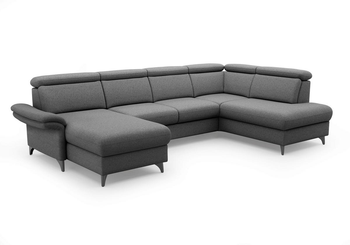 WOHNLANDSCHAFT GLENDALE E in Flachgewebe Dunkelgrau  - Dunkelgrau/Schwarz, KONVENTIONELL, Textil/Metall (166/321/193cm) - Sit & More