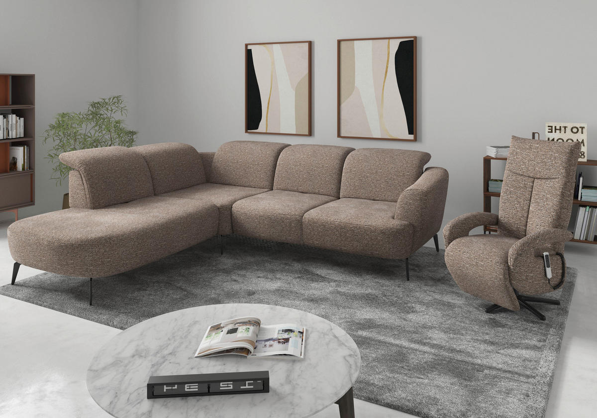 ECKSOFA in Chenille Cappuccino  267/300 cm  - Schwarz/Cappuccino, KONVENTIONELL, Textil/Metall (267/300cm) - Sit & More