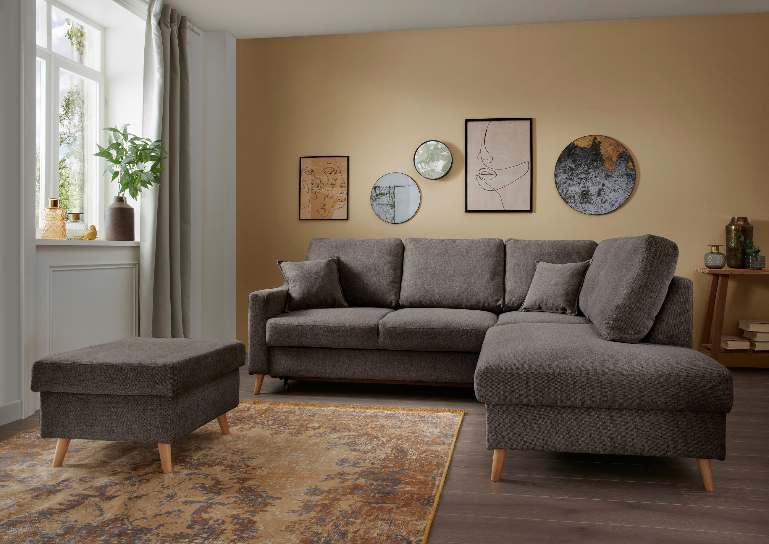 ECKSOFA Braun Struktur  - Naturfarben/Braun, KONVENTIONELL, Holz/Textil (230/200cm) - P & B