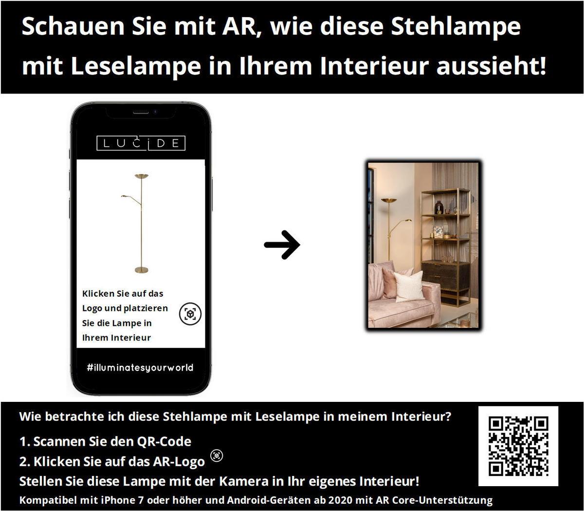 LED-STEHLEUCHTE ZENITH 25.4/53.2/180 cm   - Design (25.4/53.2/180cm) - Lucide