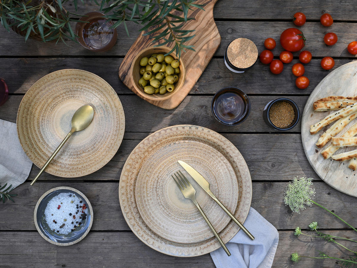 TAFELSERVICE Braun, Sandfarben Neapel Sand 12-teilig  - Sandfarben/Braun, Basics, Keramik - Creatable