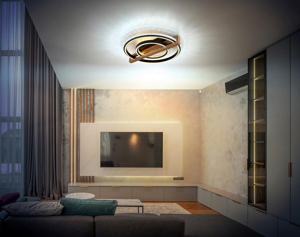 LED-DECKENLEUCHTE 50/55/11,5 cm   - Klar/Dunkelbraun, Basics, Holz/Kunststoff (50/55/11,5cm) - Globo