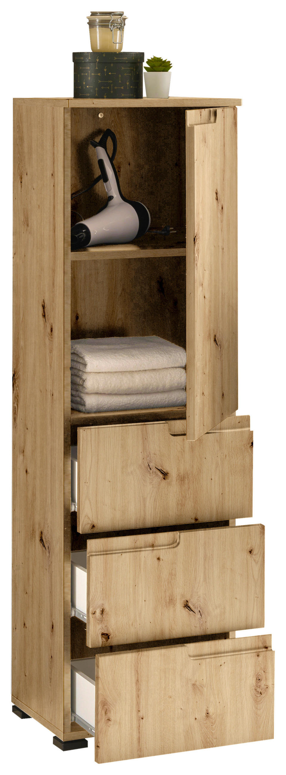 STREDNE VYSOKÁ SKRINKA, dub artisan, 40/134/32 cm - čierna/dub artisan, Modern, kompozitné drevo/plast (40/134/32cm) - MID.YOU