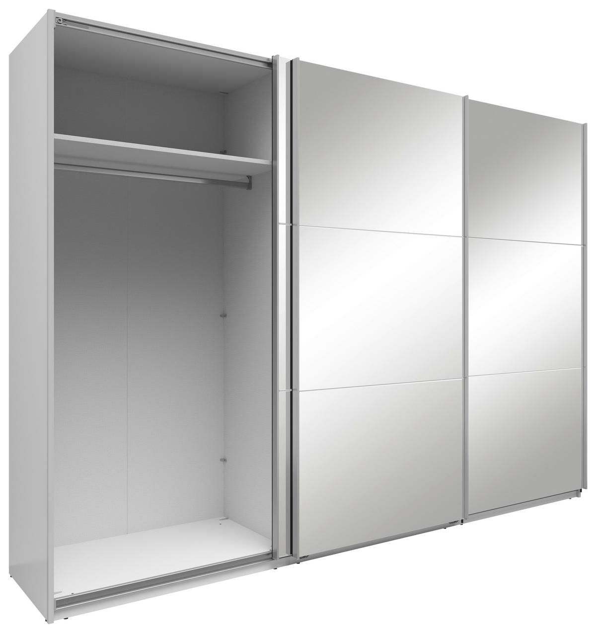 SCHWEBETÜRENSCHRANK 300/216/64 cm 3-türig Weiß  - Silberfarben/Weiß, Basics, Glas/Holzwerkstoff (300/216/64cm) - Boxxx