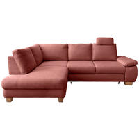 ECKSCHLAFSOFA Cord Koralle  inkl. Bettkasten, Schlaffunktion, Armteilverstellung, Sitztiefenverstellung, Liegefläche im Originalstoff, Kopfstütze  - Wildeiche/Koralle, MODERN, Holz/Textil (206/261cm) - Livetastic