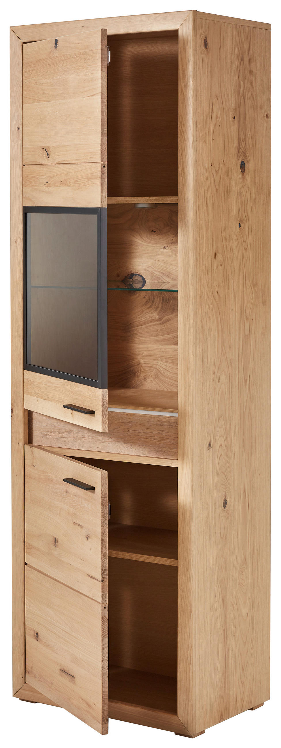 VITRINE in furniert, massiv Asteiche   - Schwarz, KONVENTIONELL, Glas/Holz (63,8/198,4/41cm) - Cantus