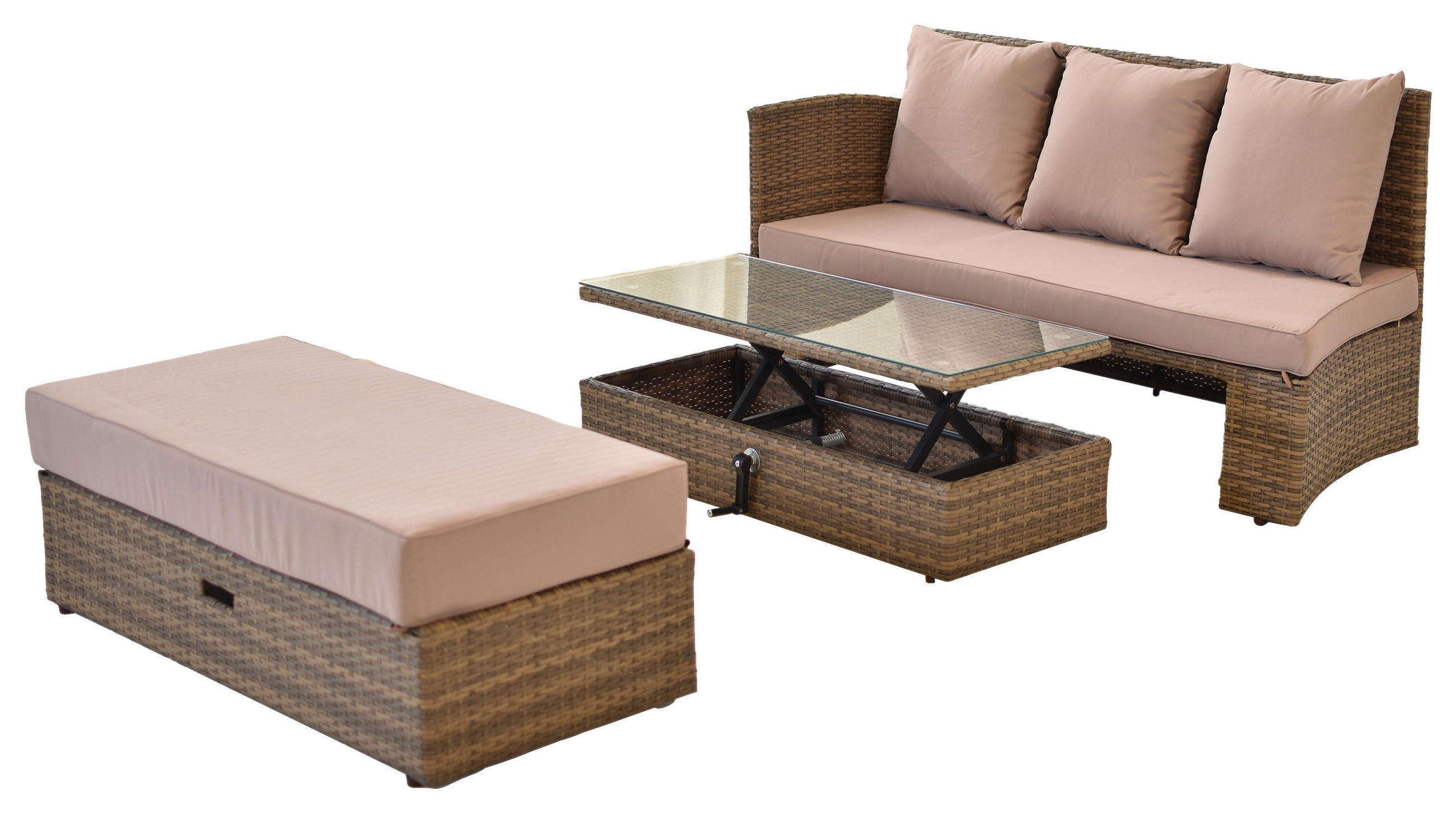 GARTENSET 3-teilig Stahl 3-teilig  - Beige/Naturfarben, MODERN, Kunststoff/Metall - Gardenson