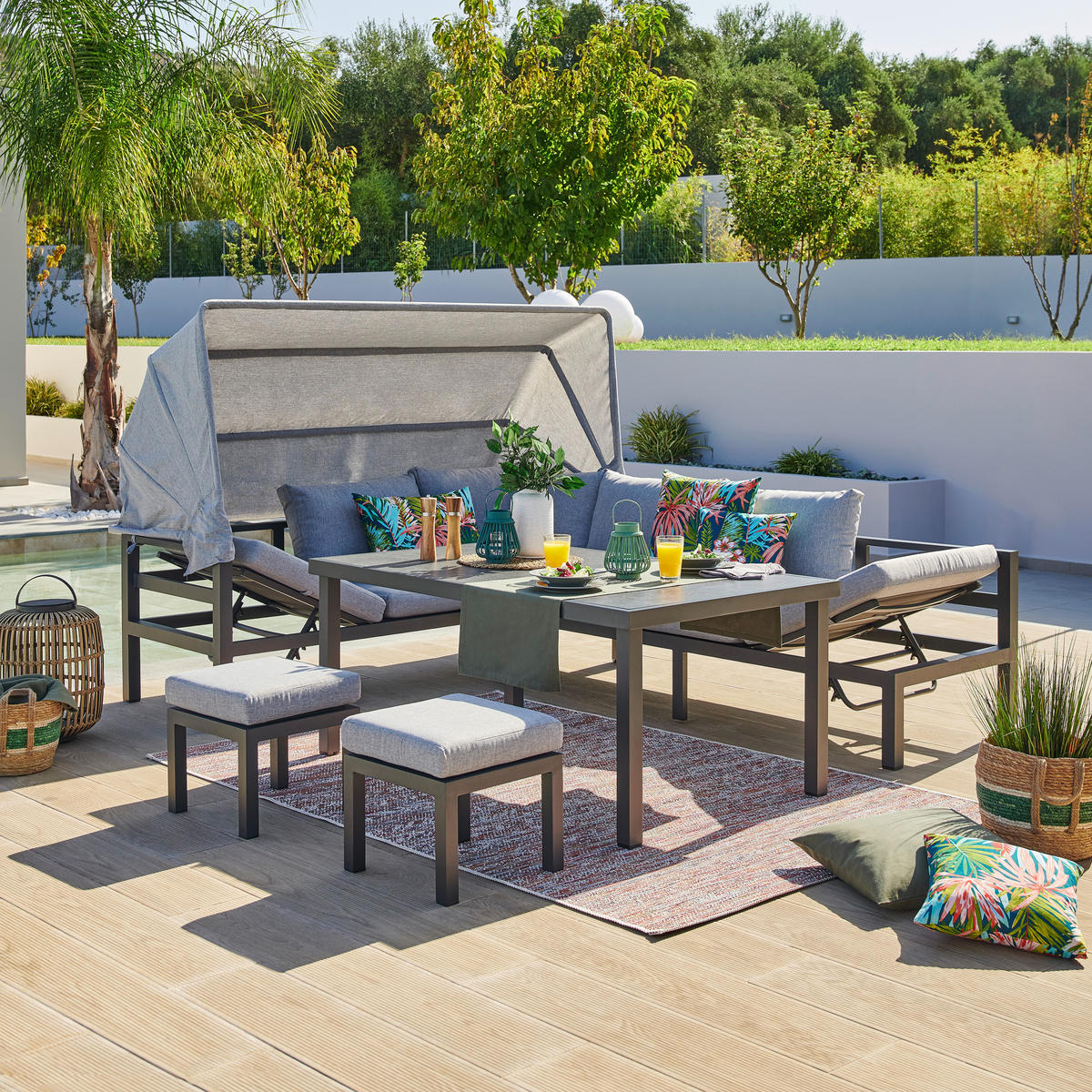 LOUNGEGARNITUR 200/260 cm Aluminium  - Dunkelgrau/Anthrazit, Design, Glas/Textil (200/260cm) - Amatio
