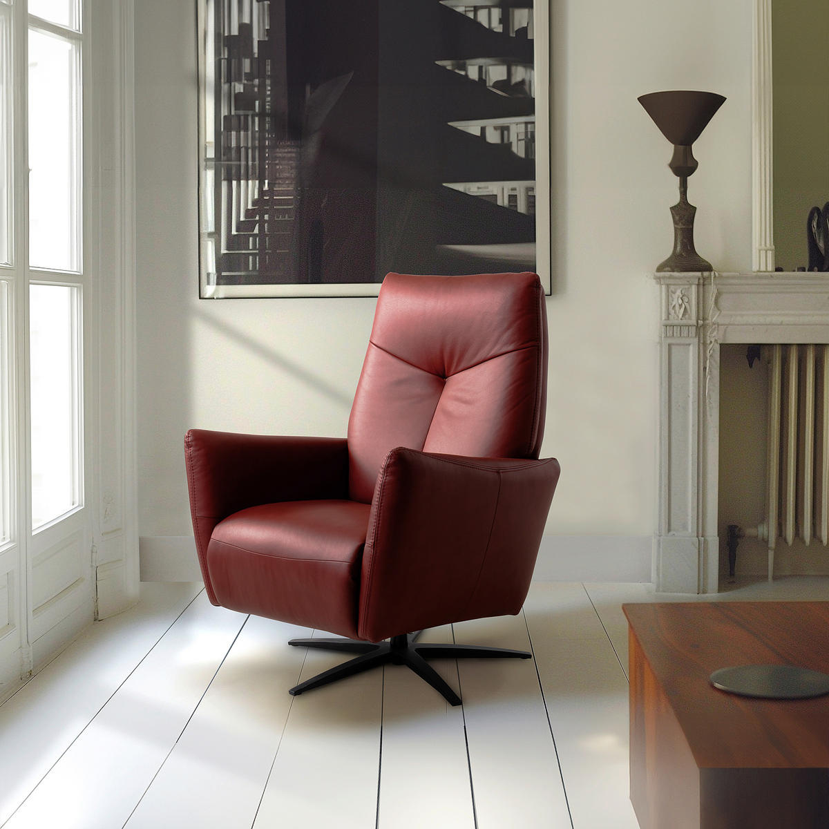 RELAXSESSEL Leder Kirschrot  - Schwarz/Kirschrot, Design, Leder/Metall (76/107/88cm) - Livetastic