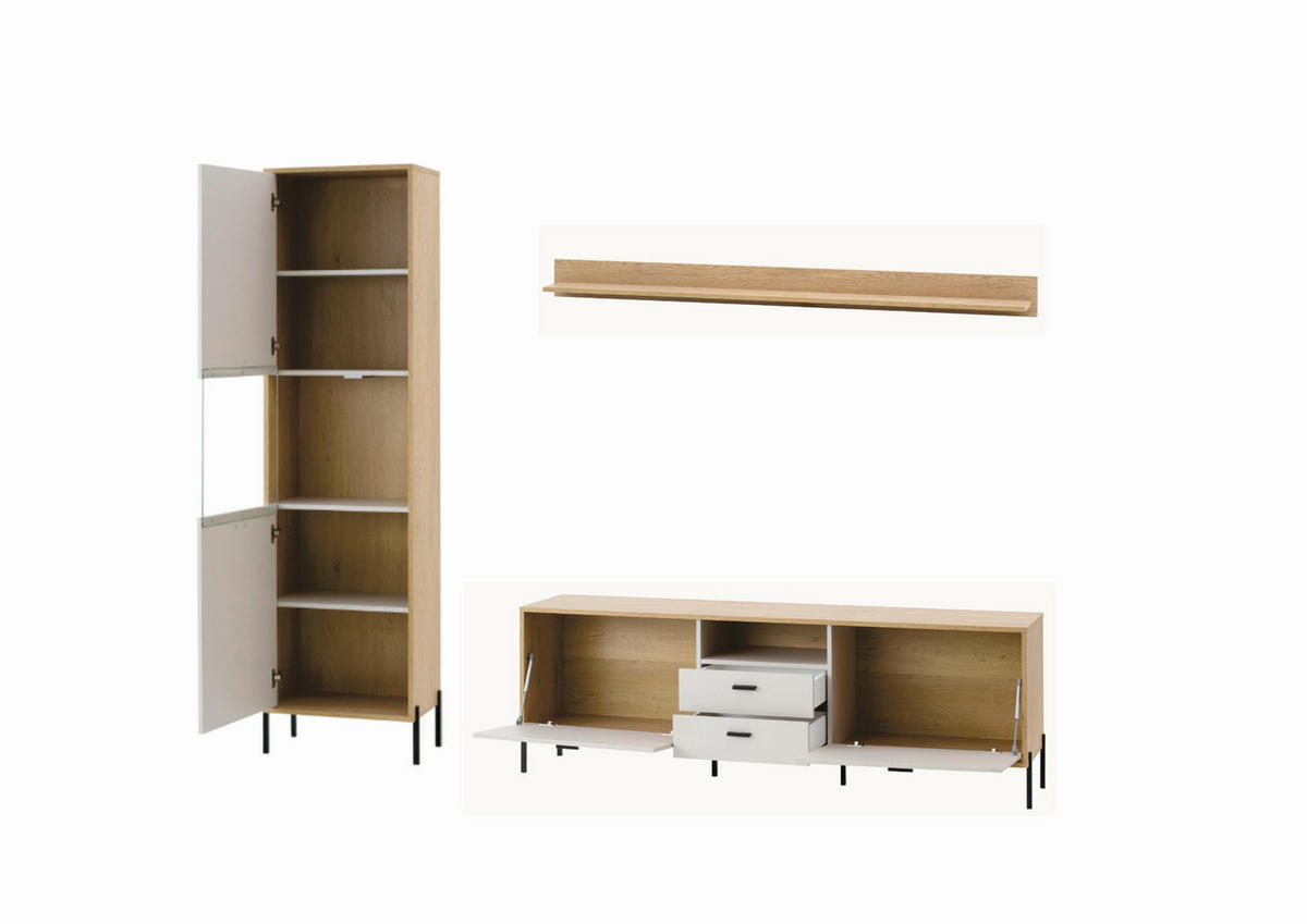 WOHNWAND 3-teilig  in Eichefarben, Kaschmir  259/206/40 cm    - Kaschmir/Eichefarben, Design, Holzwerkstoff/Metall (259/206/40cm) - MID.YOU