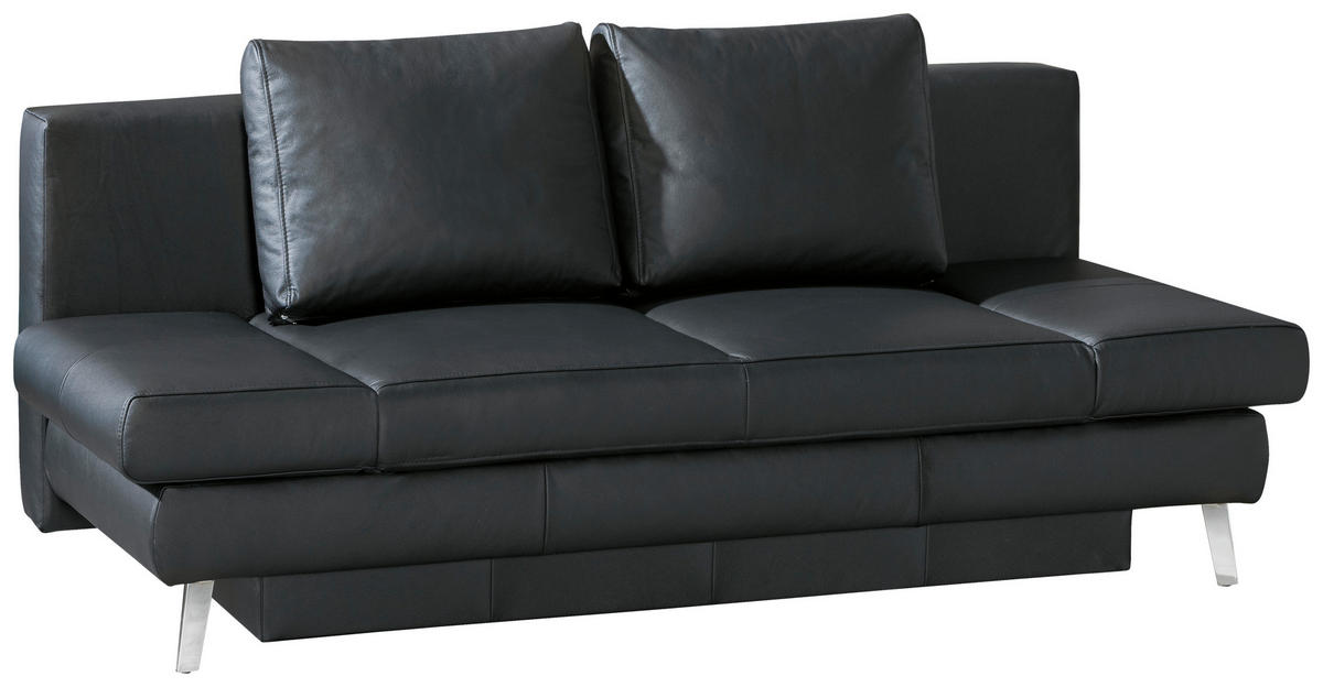 SCHLAFSOFA in Echtleder Schwarz  - Chromfarben/Schwarz, Konventionell, Leder/Metall (200/85/90cm) - Novel