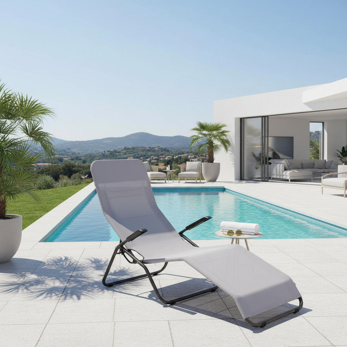 GARTENLIEGE 72,5/103,5/144 cm  - Anthrazit/Hellgrau, MODERN, Textil/Metall (72,5/103,5/144cm) - Siena Garden