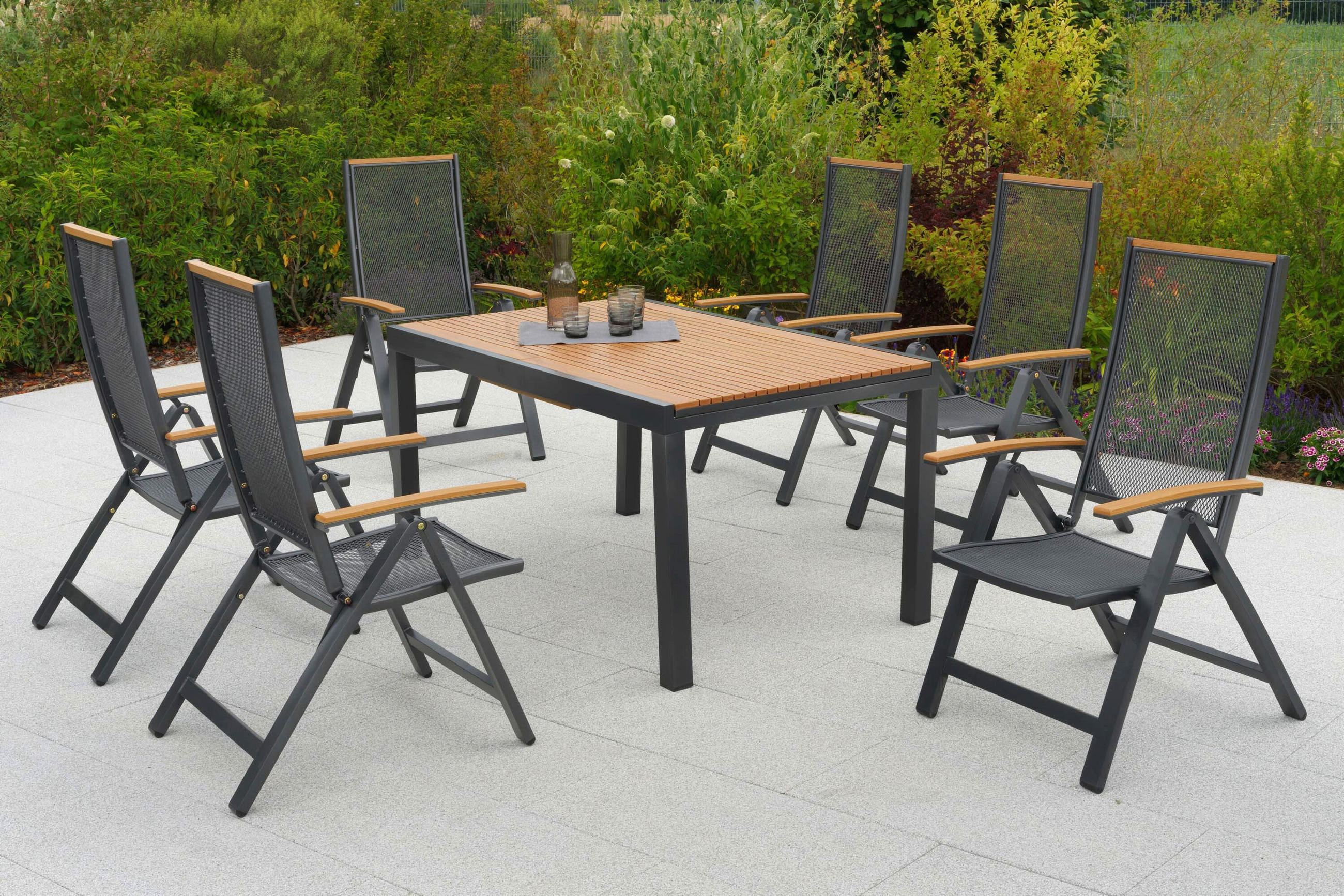 GARTENTISCHGRUPPE  - Graphitfarben/Naturfarben, KONVENTIONELL, Kunststoff/Metall - Gardenson