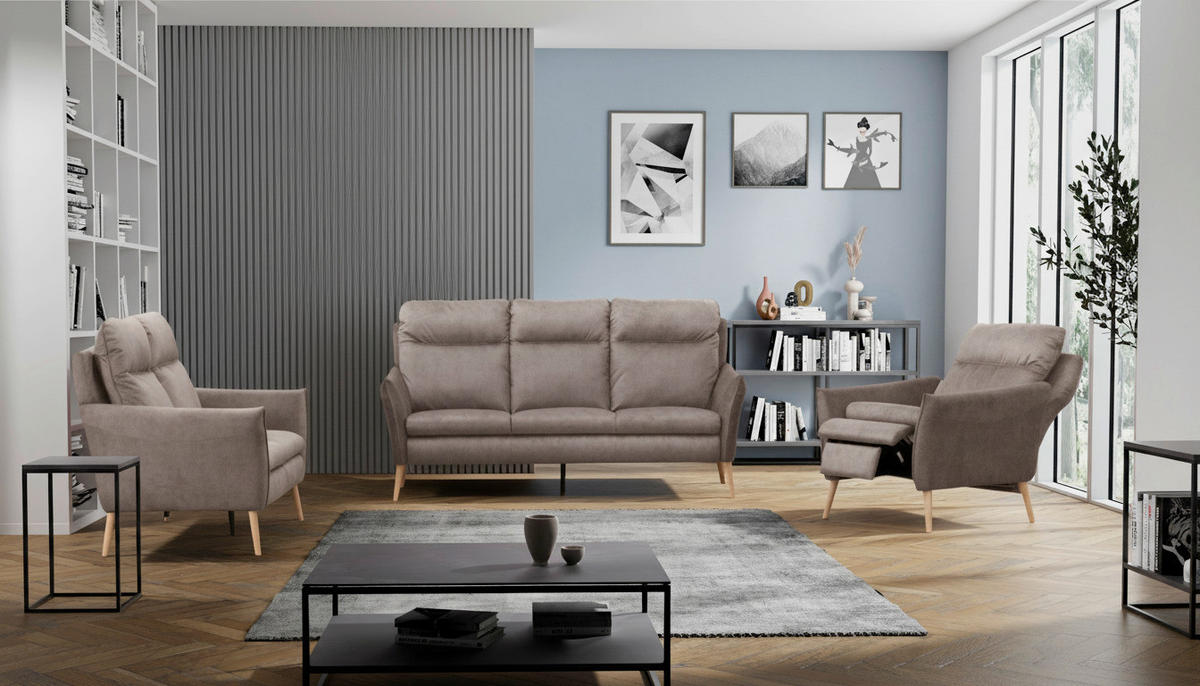SESSEL in Mikrofaser Taupe  - Taupe/Buchefarben, Design, Holz/Textil (88/110/92cm) - Livetastic