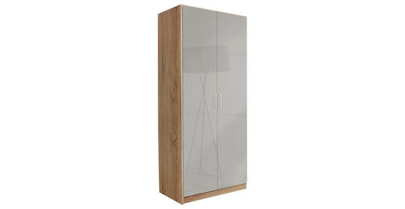 DREHTÜRENSCHRANK  in Eichefarben, Hellgrau  - Chromfarben/Eichefarben, Design, Holzwerkstoff/Kunststoff (91/197/54cm) - Carryhome