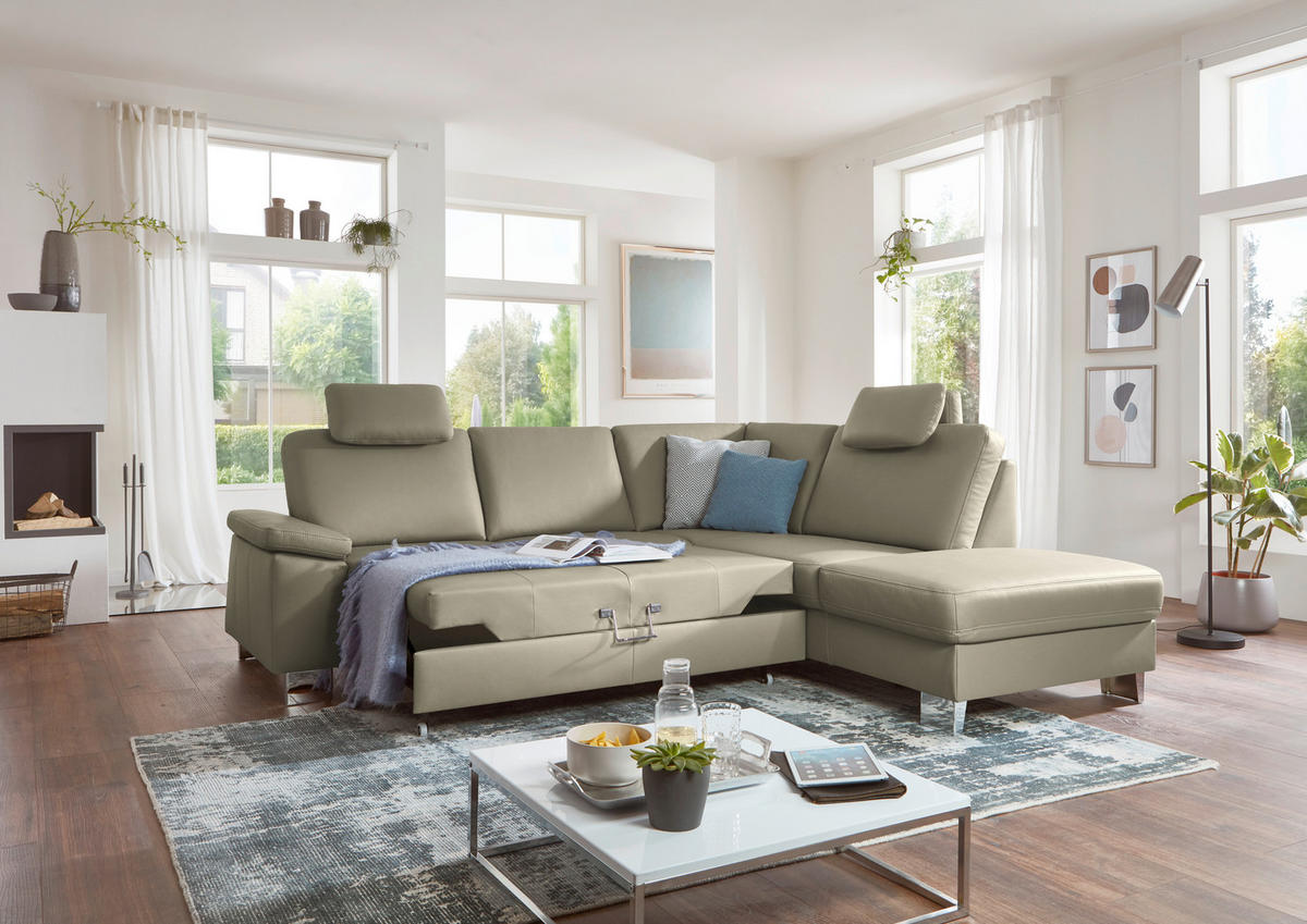 ECKSOFA  in Echtleder Perlmutt  248/235 cm  - Beige/Perlmutt, Design, Leder/Metall (248/235cm) - Beldomo Premium
