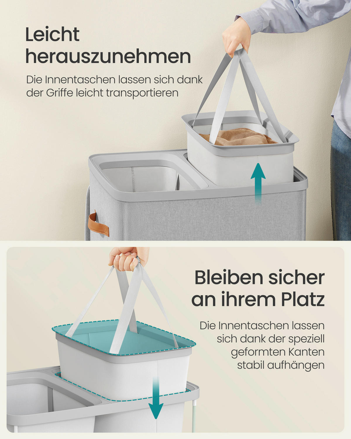 WÄSCHEKORB - Grau, Trend, Kunststoff/Textil (56/75/40cm) - Boxxx