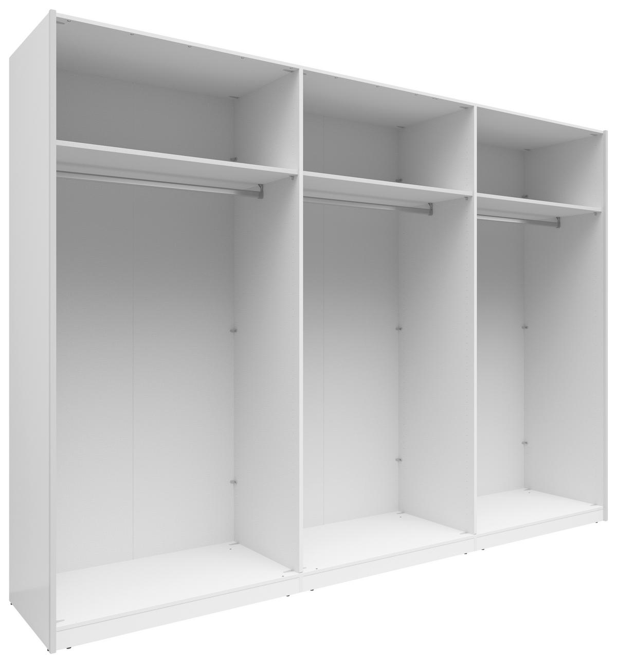 SCHWEBETÜRENSCHRANK 300/216/64 cm 3-türig Weiß  - Silberfarben/Weiß, Basics, Glas/Holzwerkstoff (300/216/64cm) - Boxxx