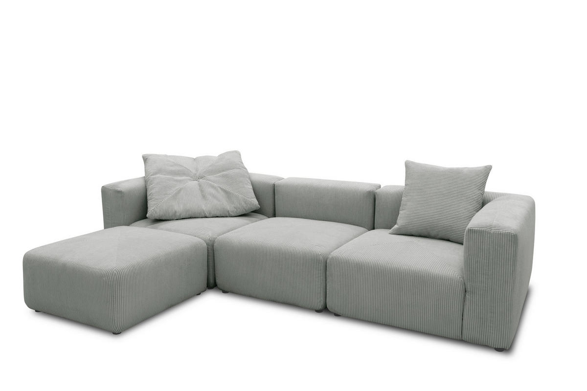ECKSOFA in Cord, Mikrofaser Hellgrau   - Hellgrau/Schwarz, Design, Kunststoff/Textil (301/69/193cm) - MID.YOU