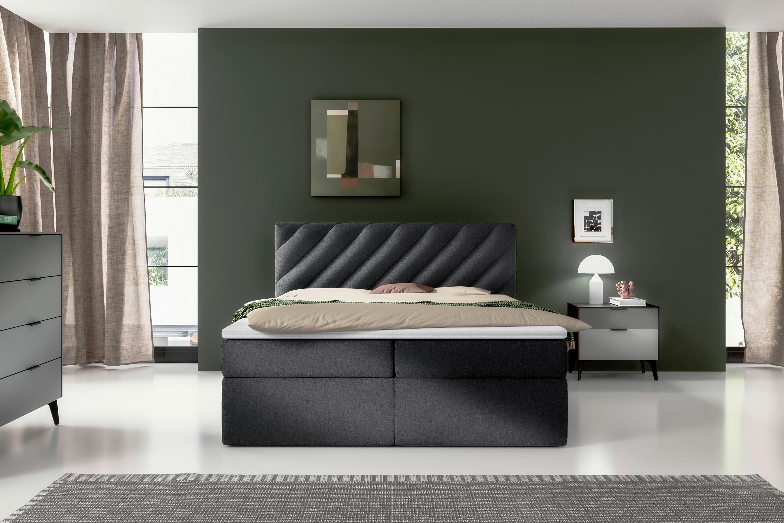 BOXBETT 140/200 cm  in Anthrazit  - Anthrazit/Schwarz, MODERN, Textil (140/200cm) - MID.YOU