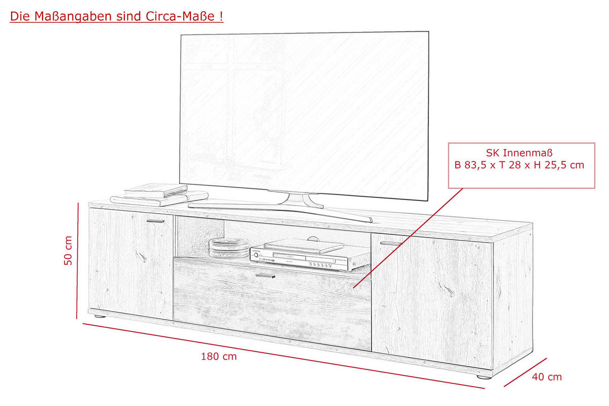 LOWBOARD  in 180/50/40 cm  - Schwarz/Eiche Artisan, MODERN, Holzwerkstoff/Metall (180/50/40cm) - MID.YOU
