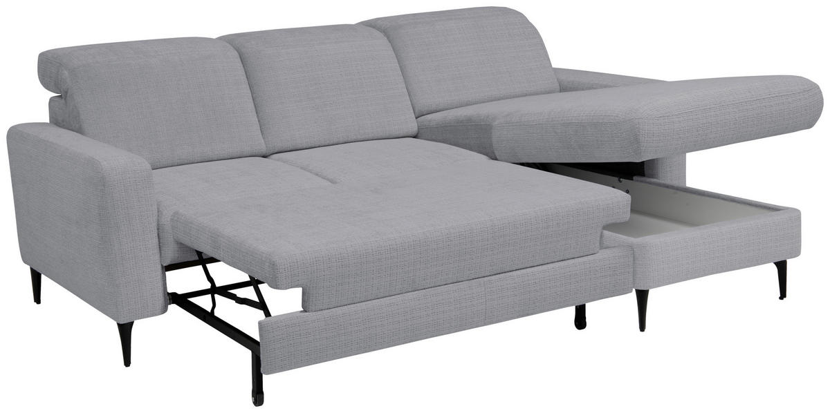 ECKSOFA FABIO Dunkelgrau Chenille Bettkasten, Kopfteilverstellung  - Dunkelgrau/Schwarz, Design, Textil/Metall (174/223cm) - Livetastic