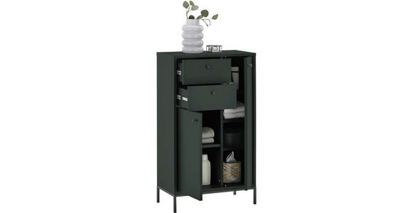 HIGHBOARD MOSGRON, 60/106/32 cm, 2 Schublade(n)  - Schwarz/Grün, KONVENTIONELL, Holzwerkstoff/Kunststoff (60/106/32cm) - Xora