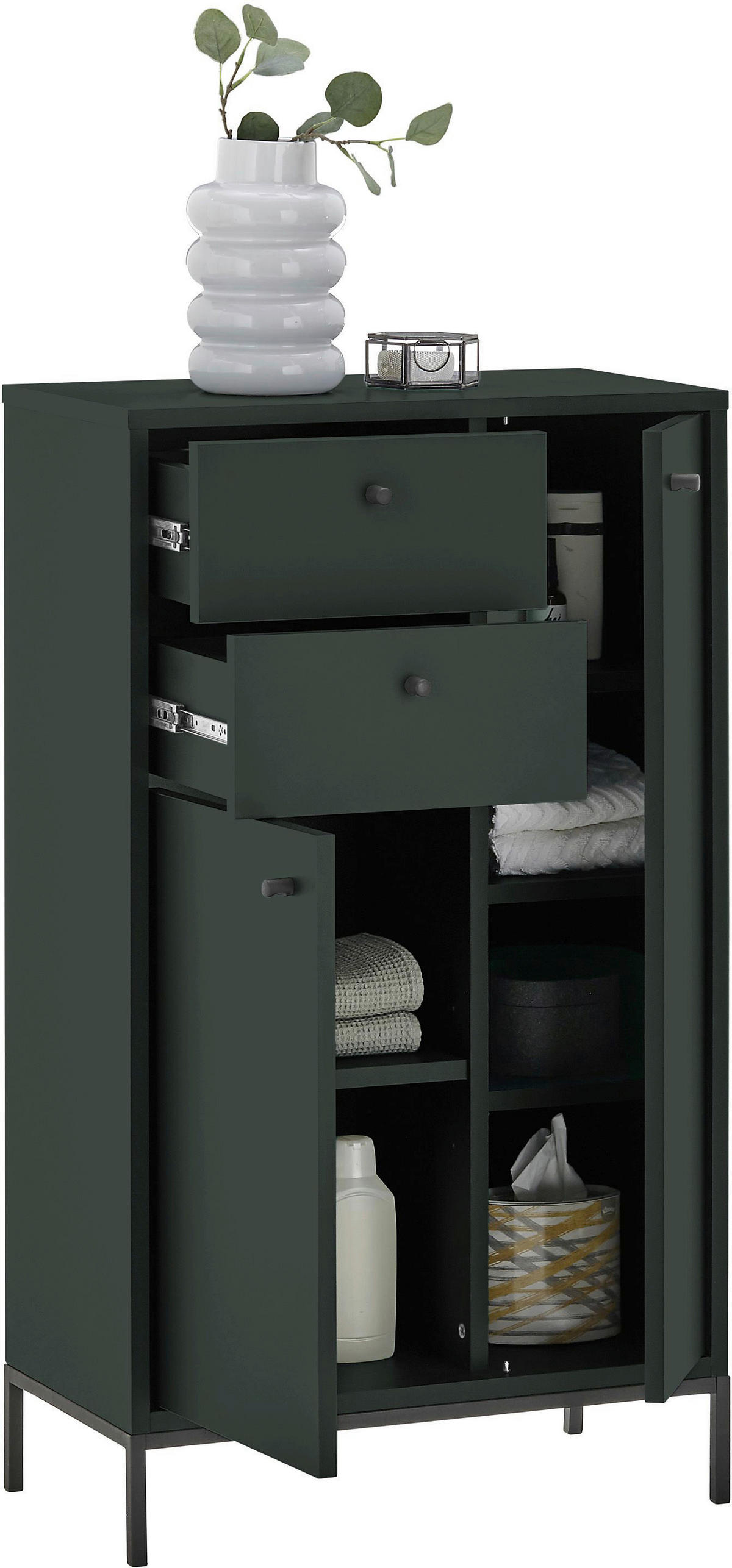 HIGHBOARD MOSGRON, 60/106/32 cm, 2 Schublade(n)  - Schwarz/Grün, KONVENTIONELL, Holzwerkstoff/Kunststoff (60/106/32cm) - Xora