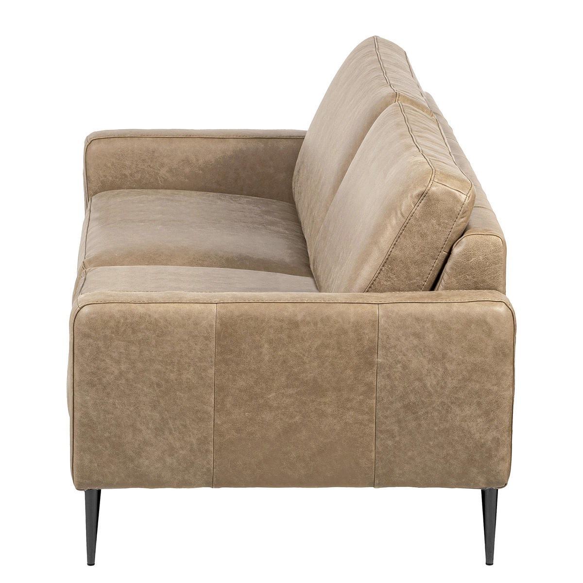 3,5-SITZER SPRING in Lederlook Echtleder Beige  - Beige/Schwarzchrom, Design, Leder/Textil (207/85/92cm) - Livetastic