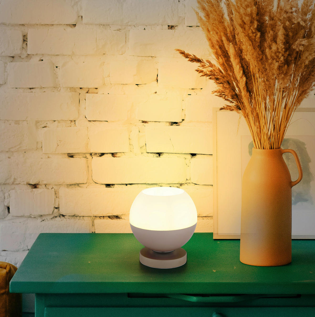 TISCHLEUCHTE 20/21 cm   - Sandfarben/Beige, Design, Glas/Textil (20/21cm) - Globo