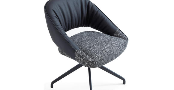 ARMLEHNSTUHL  Sitzfläche 360° drehbar, automatische Rückholfunktion Webstoff Echtleder  - Schwarz, Design, Leder/Textil (61/81/66cm) - Dieter Knoll