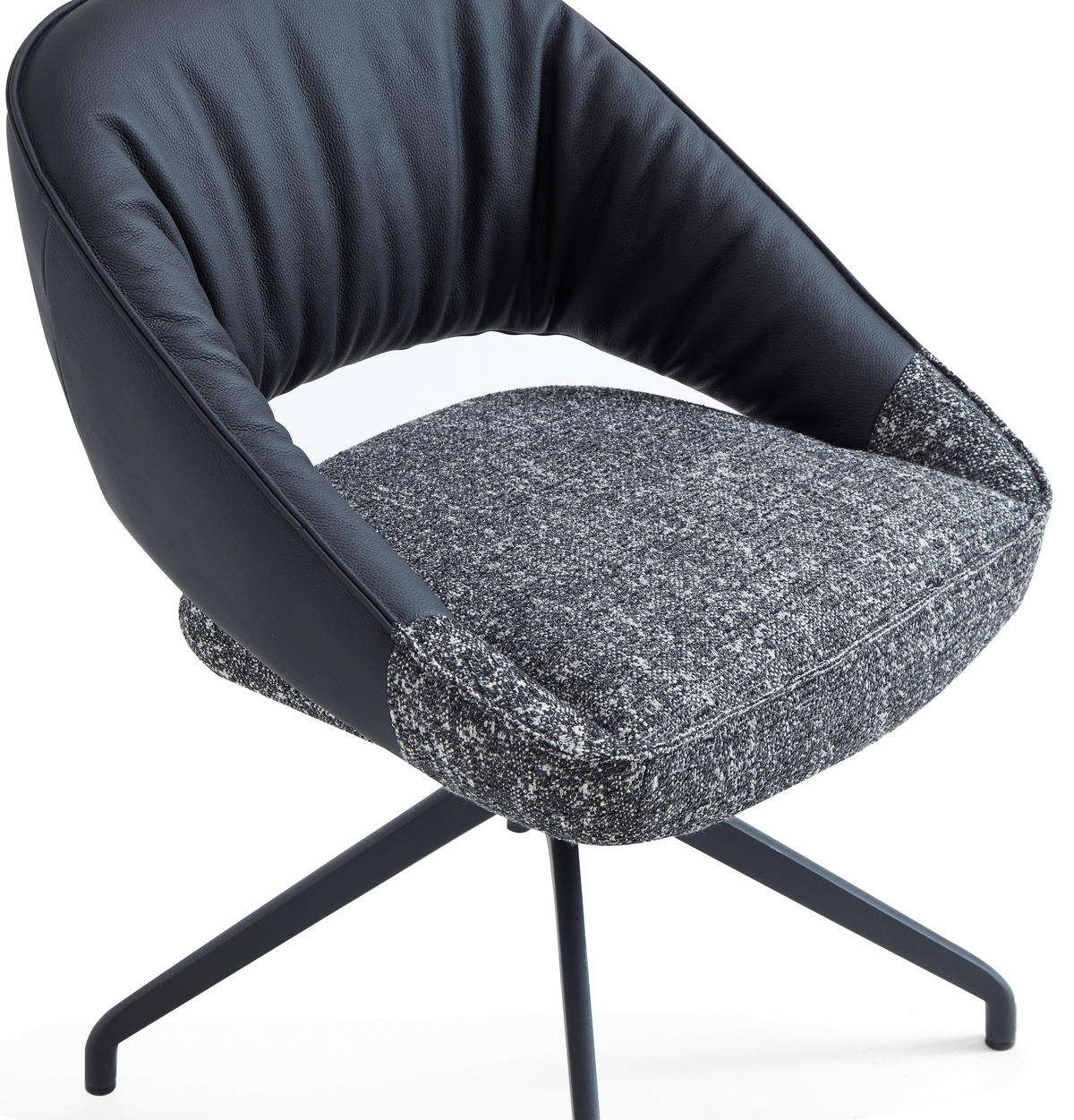 ARMLEHNSTUHL  Sitzfläche 360° drehbar, automatische Rückholfunktion Webstoff Echtleder  - Schwarz, Design, Leder/Textil (61/81/66cm) - Dieter Knoll