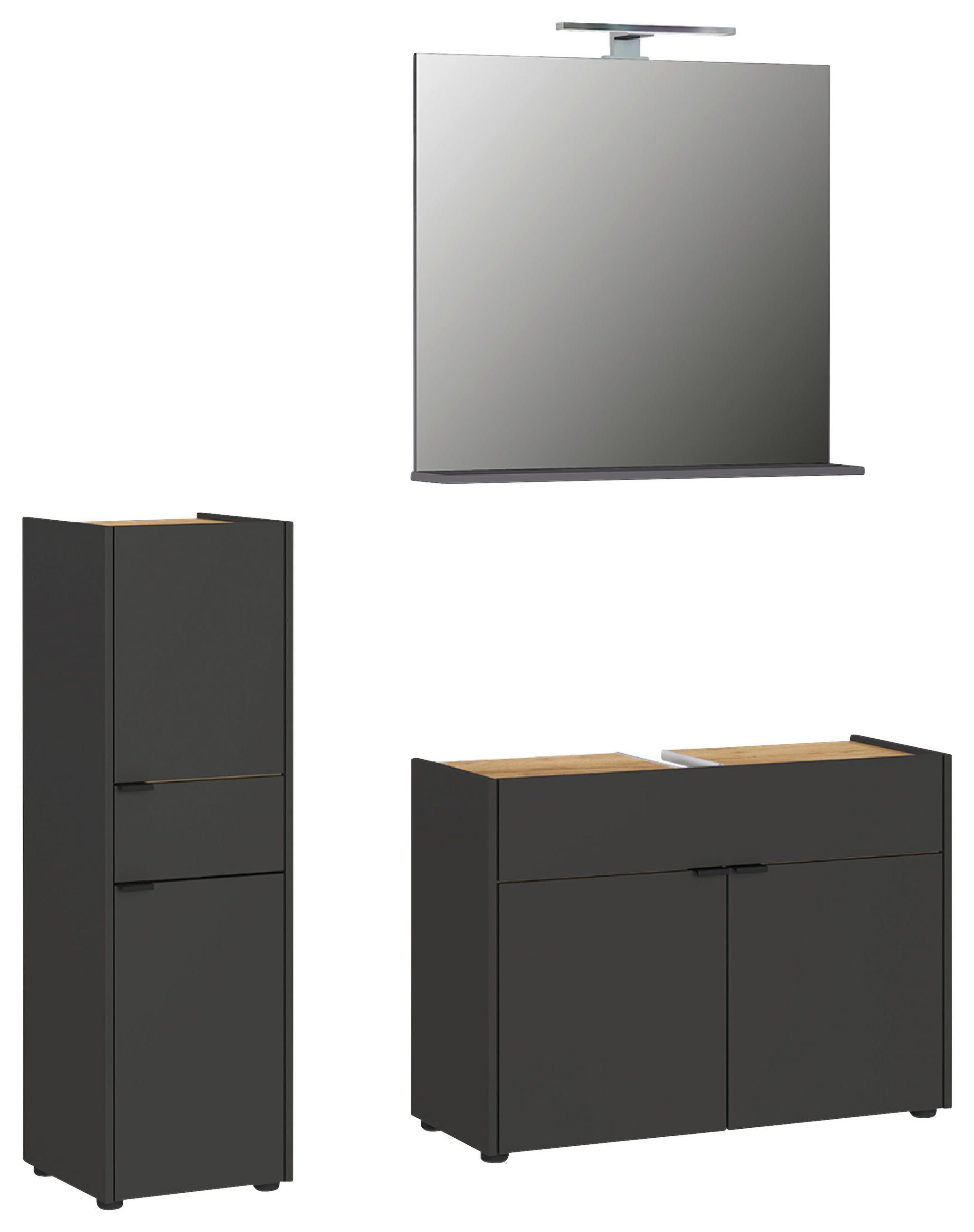 BADEZIMMER 3-teilig  in 129 cm  - Eichefarben/Schwarz, MODERN, Holzwerkstoff/Kunststoff (129cm) - Germania