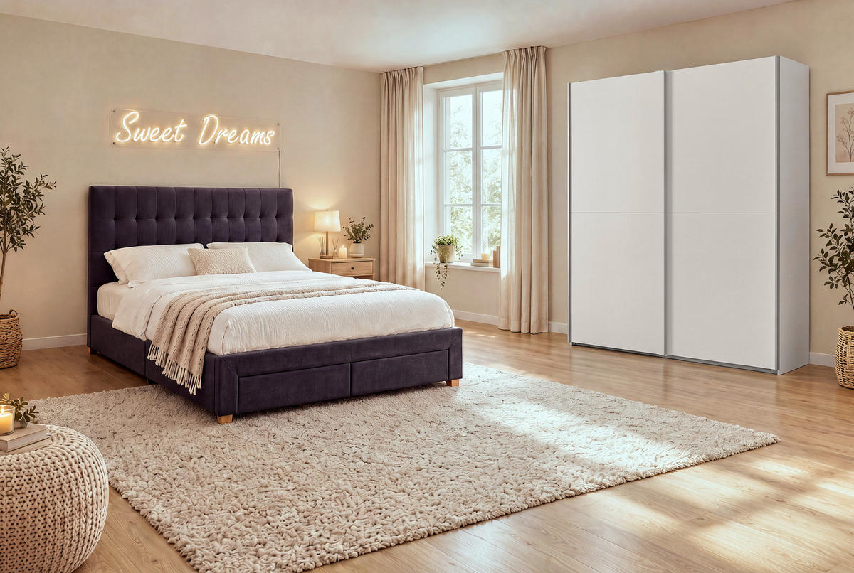 POLSTERBETT 140/200 cm,  in Dunkelgrau, gepolstertes Kopfteil, Lattenrost, Bettladen,  - Dunkelgrau/Naturfarben, Design, Holz/Textil (140/200cm) - Boxxx