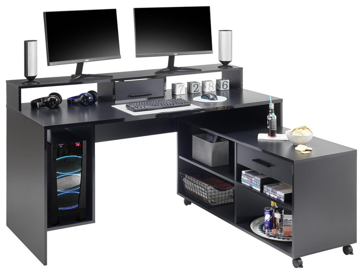GAMINGTISCH 160/70/92 cm  in Schwarz  - Schwarz, LIFESTYLE, Holzwerkstoff/Kunststoff (160/70/92cm) - Livetastic