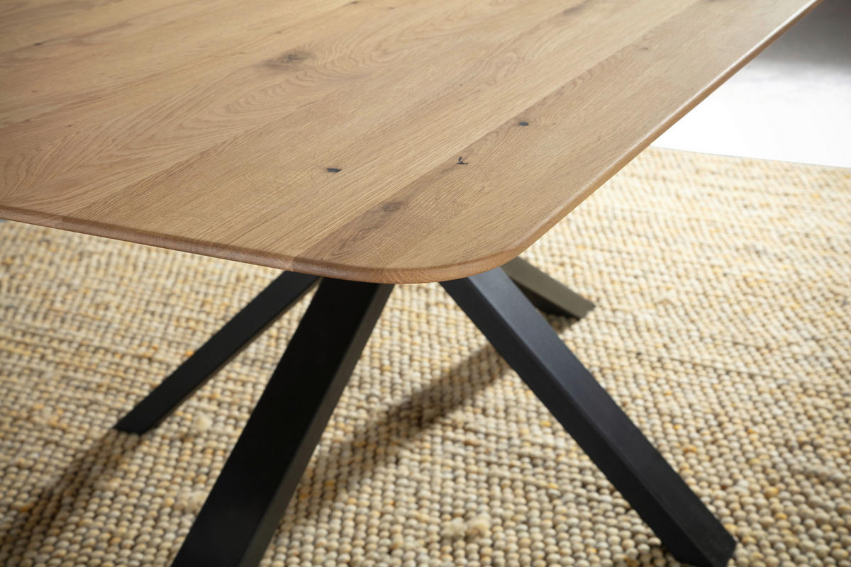 ESSTISCH Eiche massiv rechteckig Schwarz, Eichefarben  - Eichefarben/Schwarz, LIFESTYLE, Holz/Metall (200/100/75cm) - Linea Natura