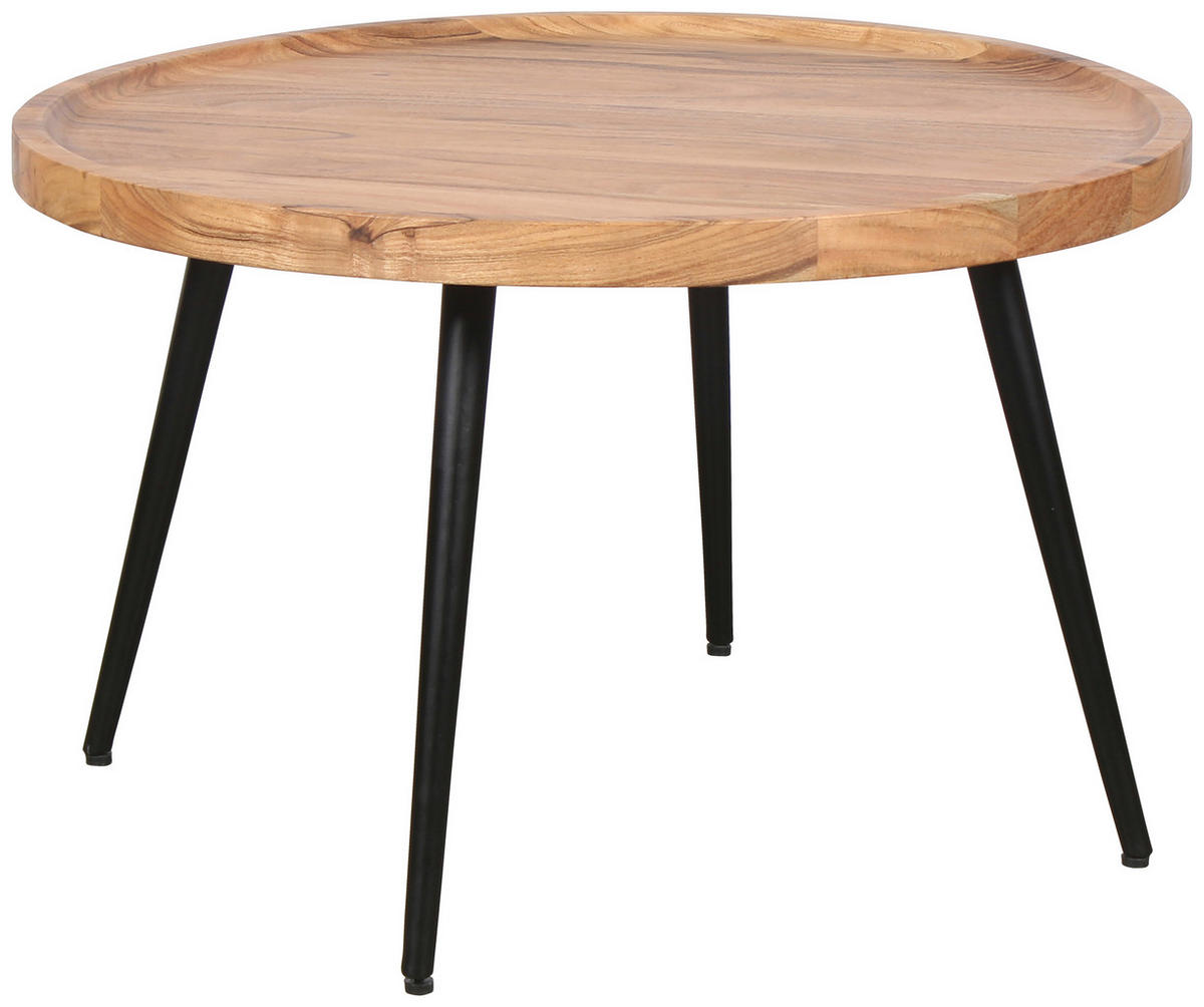 COUCHTISCH Akazie vollmassiv rund Akaziefarben  - Schwarz/Akaziefarben, Design, Holz/Metall (75/47,5cm) - Livetastic