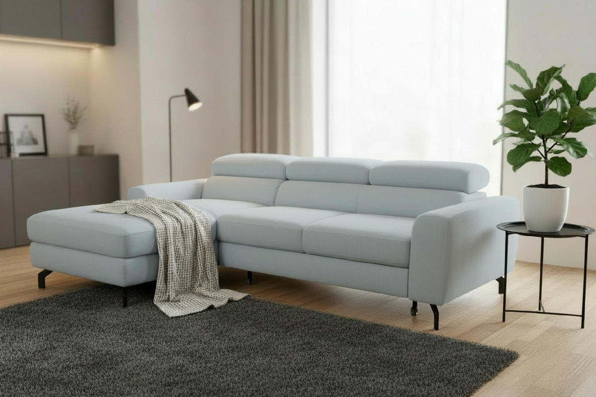 ECKSOFA Chenille Blaugrau  - Blaugrau/Schwarz, Design, Textil/Metall (177/226cm) - Livetastic